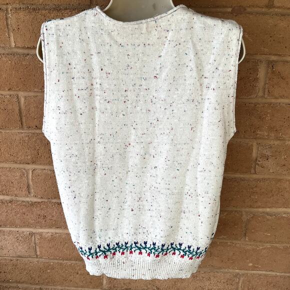 Northern Reflections Knit Sweater Vest Button Up Confetti Striped Floral Tulips - Picture 6 of 8